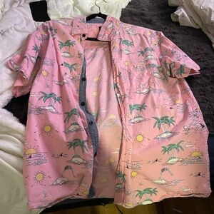 Pink Tropical Print Button-Up Shirt